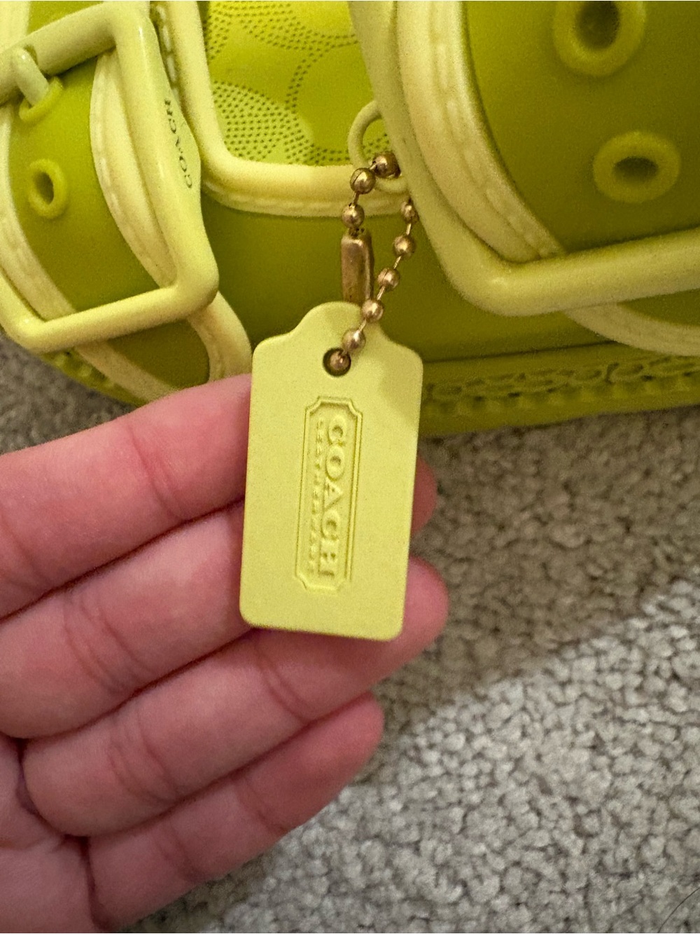 Coach Kids Neon Lime Double Buckle Slide Sandals - Picture 3 of 5